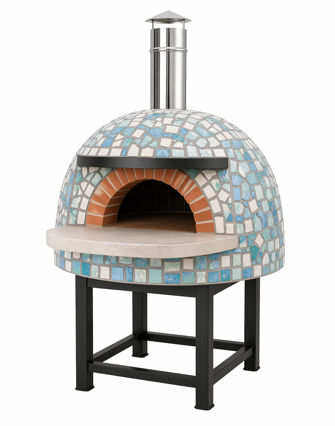 Hellblau-Mosaik-Pizzaofen-Weisser-Hintergrund